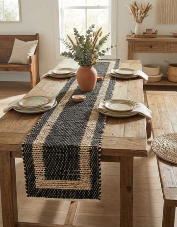 Black Hand Woven Chindi Jute Table Runner Rug
