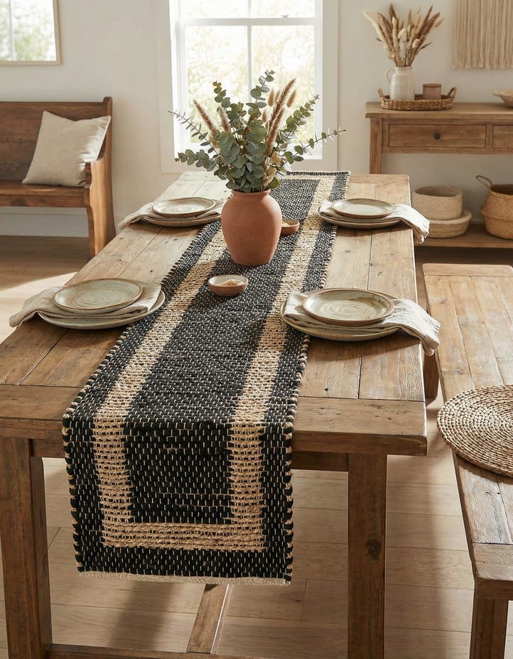 1' 2 x 8' Hand Woven Chindi Jute Table Runne...