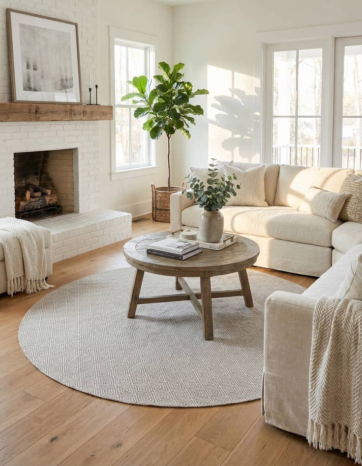 Detail image of  7' 10 x 7' 10  Hand Woven Geo Trellis Flatweave Round Rug