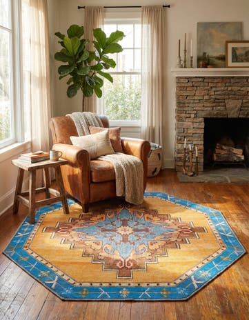 7' 6 x 7' 6 Washable Timeless Octagon Rug