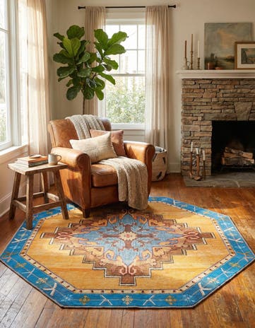 Orange Washable Timeless Octagon Rug