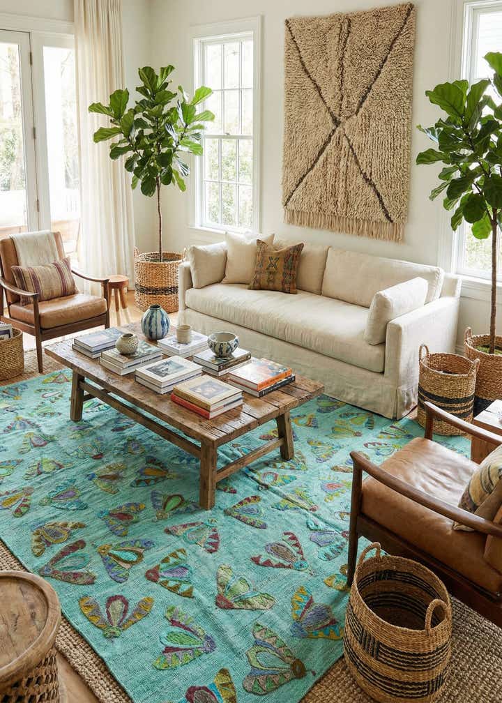 5' 7 x 6' 10 Hand Woven Kilim Suzani Wool Square Rug