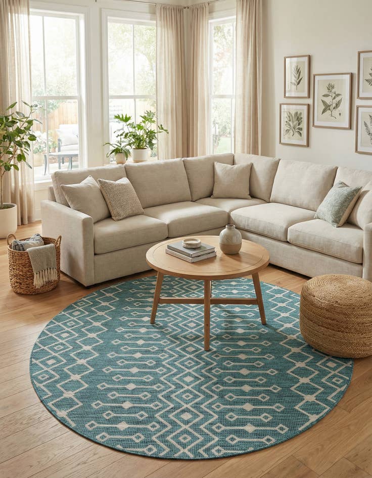 Detail image of 7' 10 x 7' 10 Easy-Clean Trellis Indoor / Outdoor Round Rug