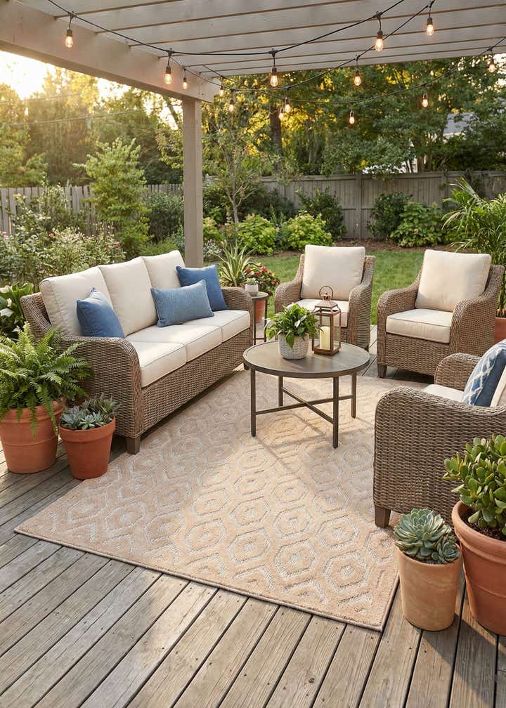 6' x 9' Easy-Clean Trellis Textured Indoor / Outdoor Rug