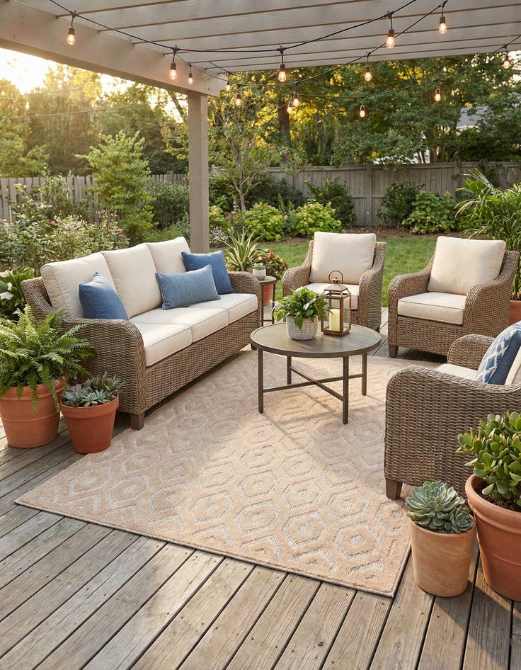 Detail image of  6' x 9'  Washable Trellis Textured Indoor / Outdoor Rug