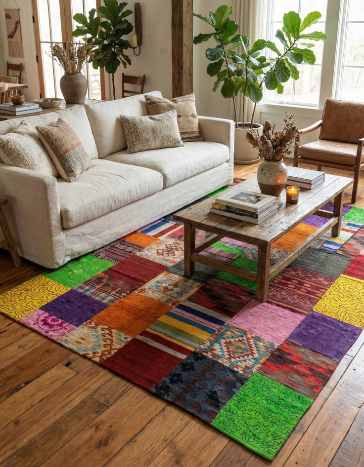 Detail image of 6' 8 x 9' 11  Hand Woven Kilim Patchwork Wool Rug