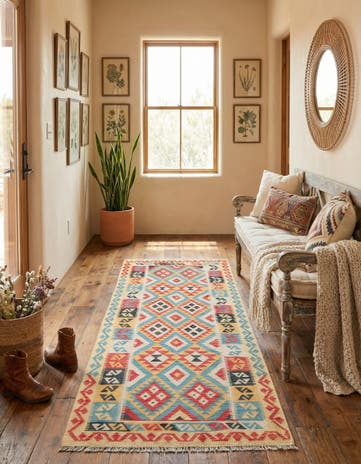 3' 5 x 6' 8 Hand Woven Kilim Maymana Wool Runner Rug
