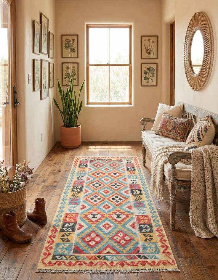 Detail image of 3' 5 x 6' 8  Hand Woven Kilim Maymana Wool Runner Rug