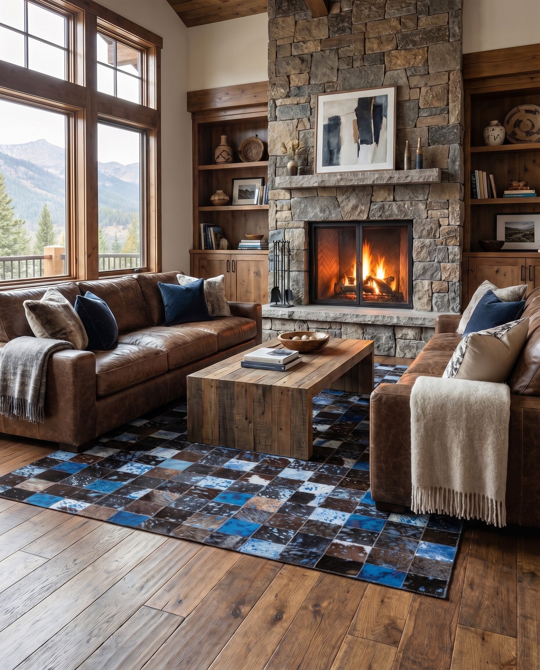 4' 7 x 6' 6 Cowhide Leather Rug
