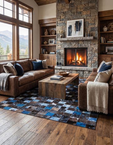 4' 7 x 6' 6 Cowhide Leather Rug
