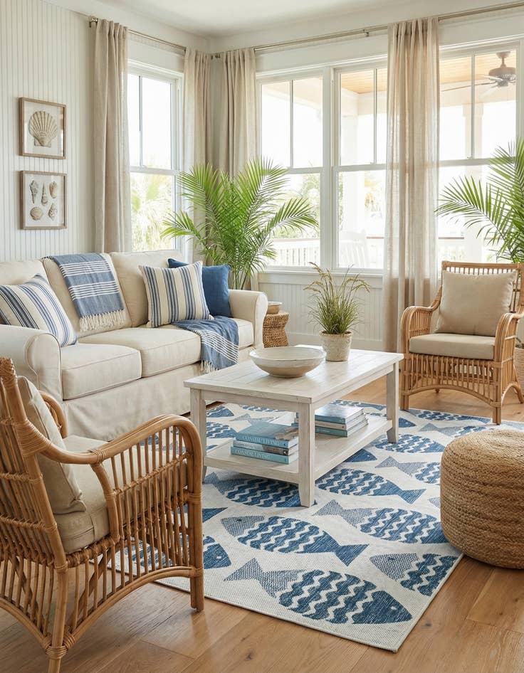 Detail image of 5' 3 x 7' Easy-Clean Coastal Indoor / Outdoor Rug