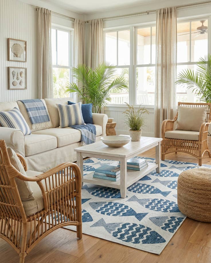Detail image of 5' 3 x 7' Easy-Clean Coastal Indoor / Outdoor Rug