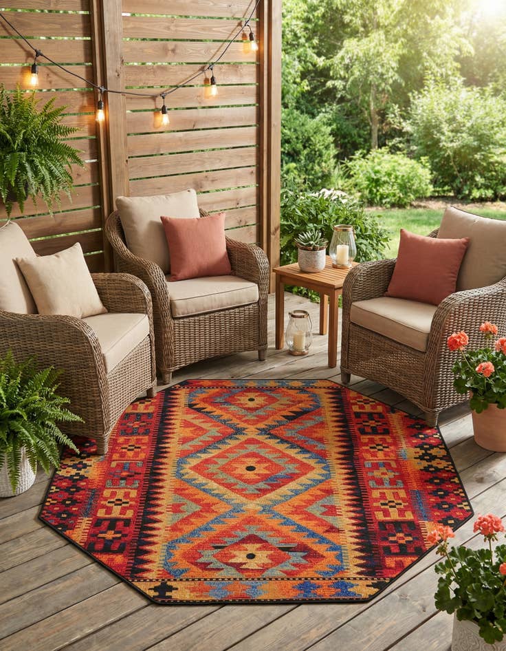 Detail image of  5' 3 x 5' 3  Washable Tribal Indoor / Outdoor Octagon Rug