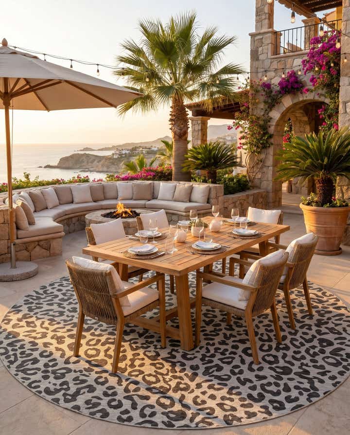 13' x 13' Easy-Clean Safari Indoor / Outdoor Round Rug