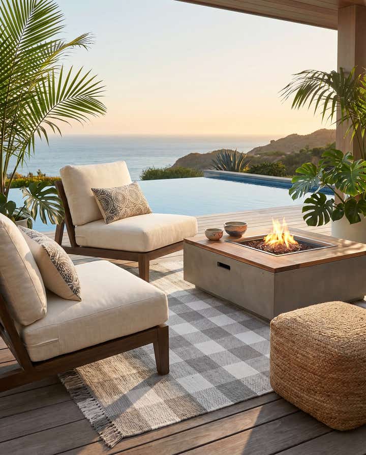 7' 10 x 7' 10 Easy-Clean Eco Plaid Washable Indoor / Outdoor Square Rug