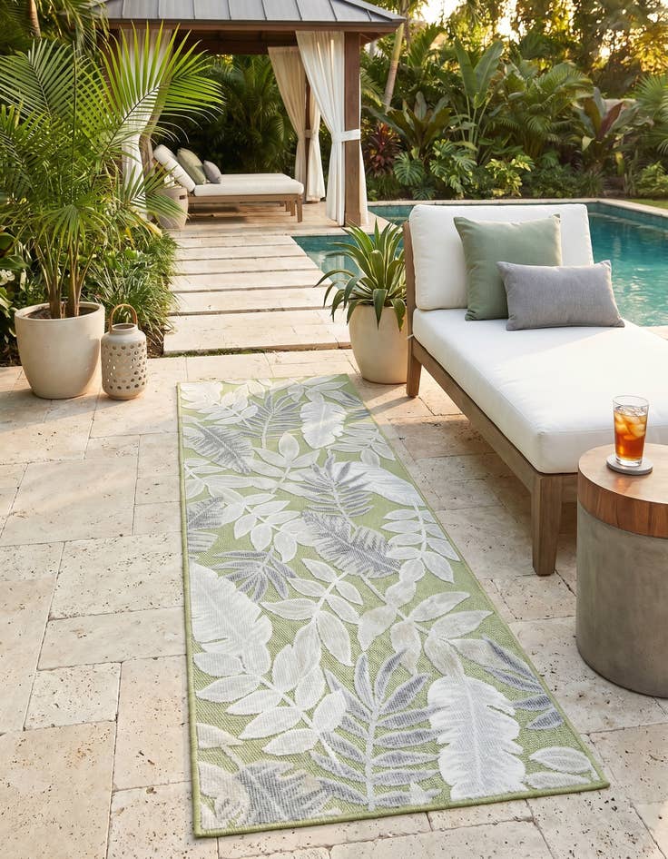 Detail image of 2' 2 x 6' Easy-Clean Botanical Indoor / Outdoor Runner Rug