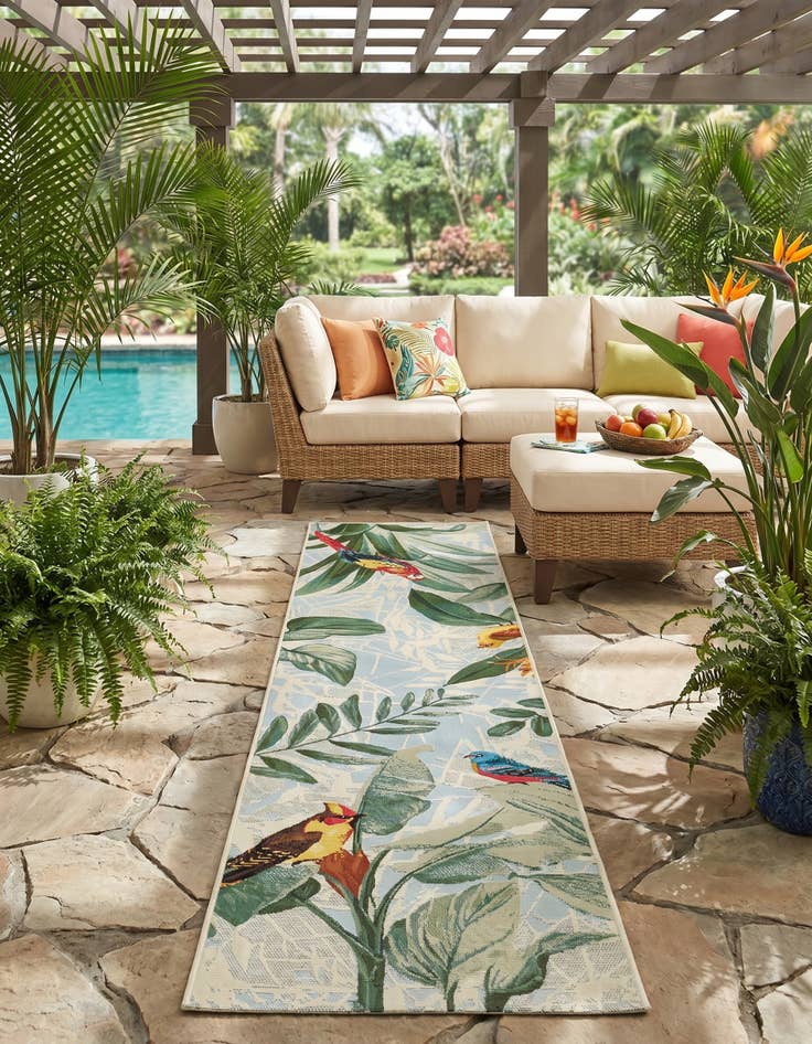 Detail image of 2' x 8' Easy-Clean Botanical Indoor / Outdoor Runner Rug