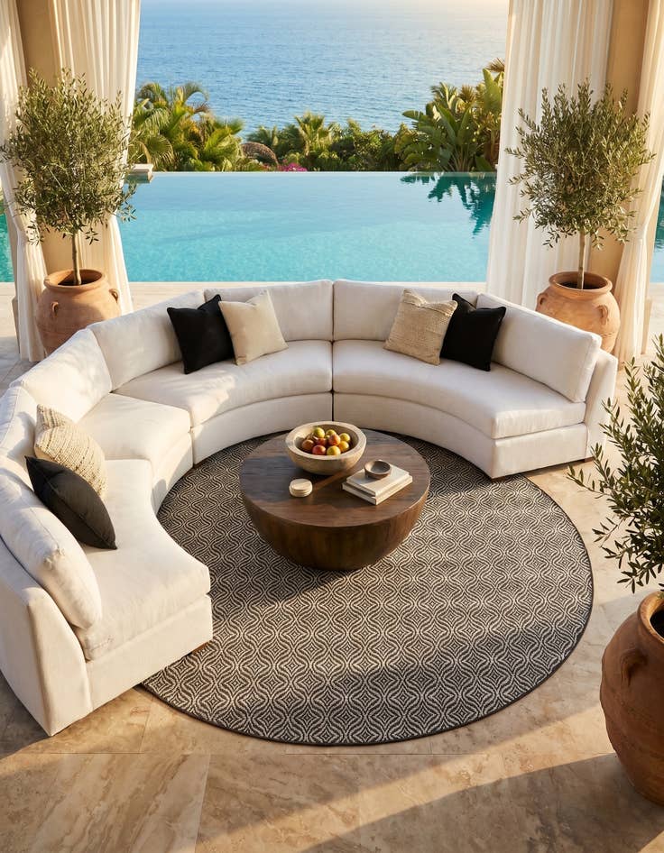Detail image of 7' 10 x 7' 10 Easy-Clean Lattice Indoor / Outdoor Round Rug