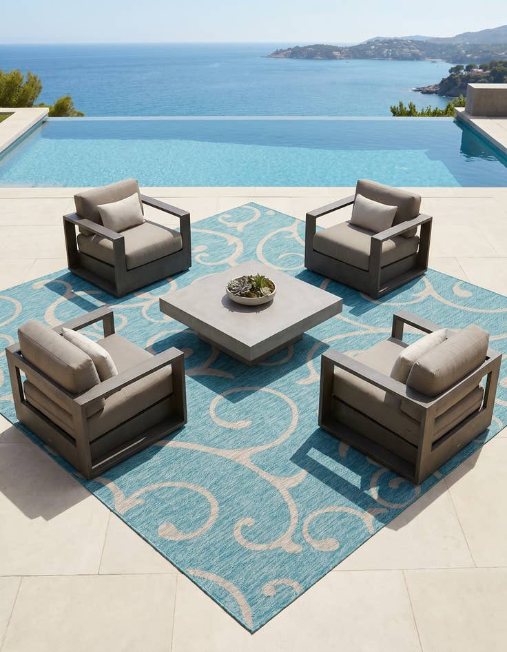 Detail image of 10' 8 x 10' 8 Easy-Clean Botanical Indoor / Outdoor Square Rug