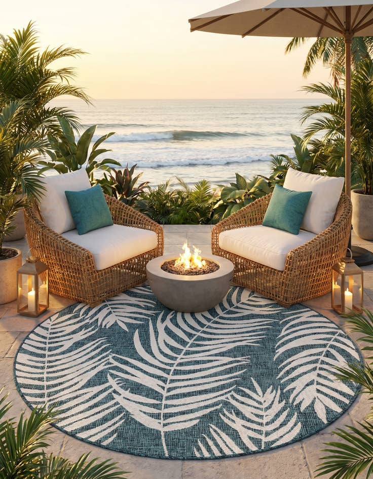 Detail image of 5' 3 x 5' 3 Easy-Clean Botanical Indoor / Outdoor Round Rug