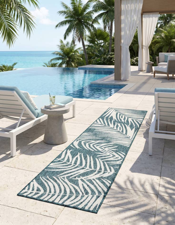 Detail image of 2' x 8' Easy-Clean Botanical Indoor / Outdoor Runner Rug