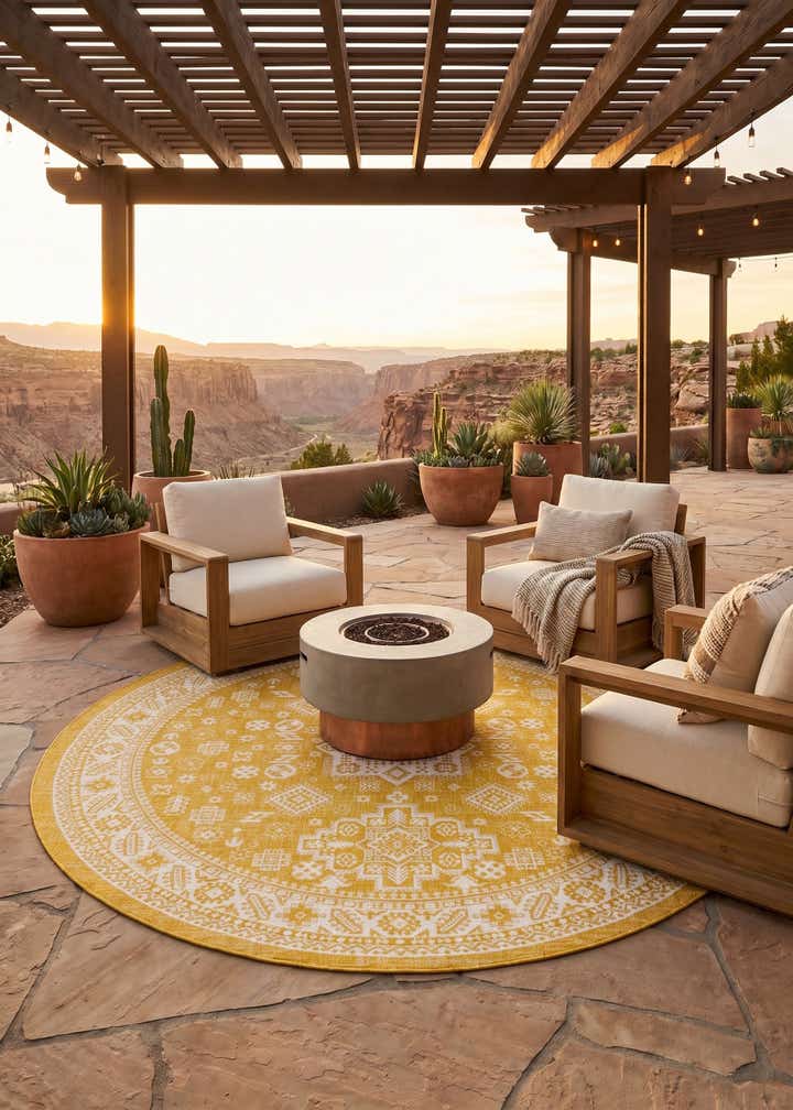 10' x 10' Easy-Clean Aztec Indoor / Outdoor Round Rug