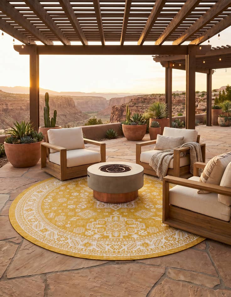 Detail image of 10' x 10' Easy-Clean Aztec Indoor / Outdoor Round Rug