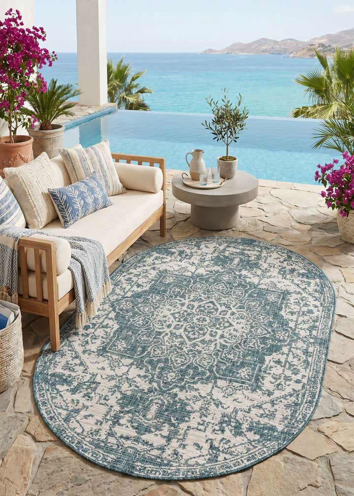 5' 3 x 8' Easy-Clean Jill Zarin Dubai Indoor / Outdoor Oval Rug