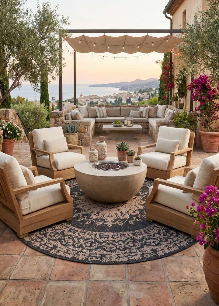 13' x 13' Easy-Clean Traditional Indoor / Outdoor Round Rug