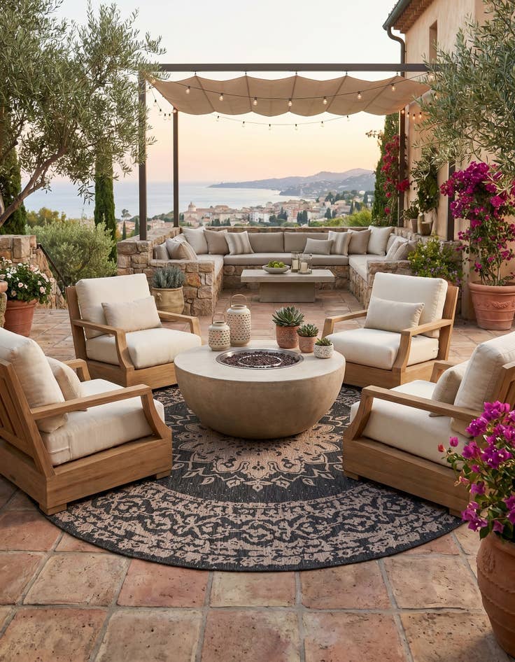 Detail image of 13' x 13' Easy-Clean Traditional Indoor / Outdoor Round Rug