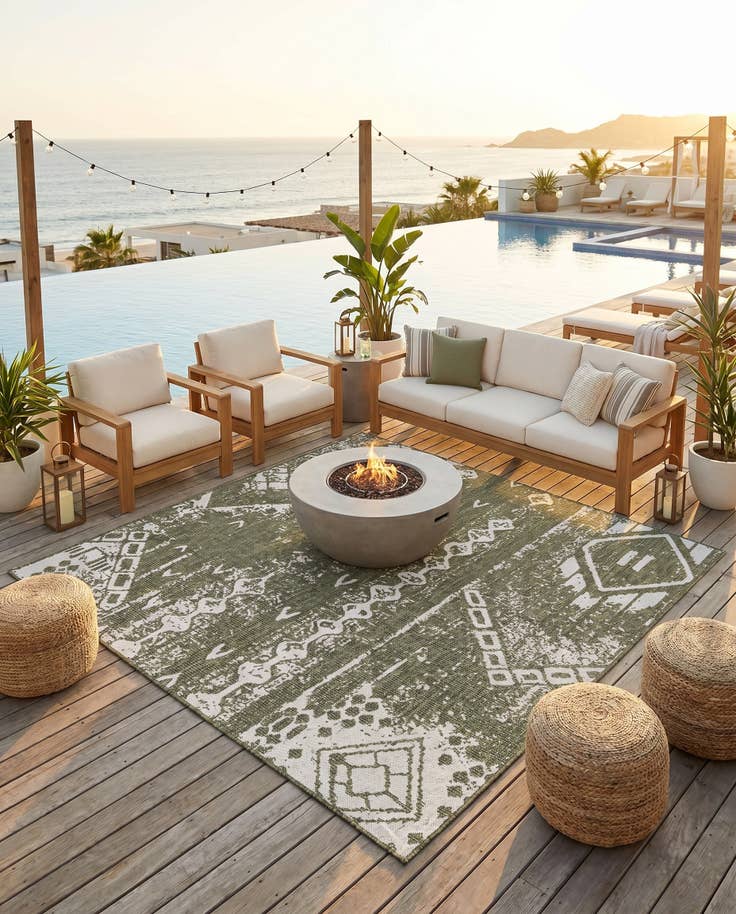 Detail image of 10' 8 x 10' 8 Easy-Clean Bohemian Indoor / Outdoor Square Rug