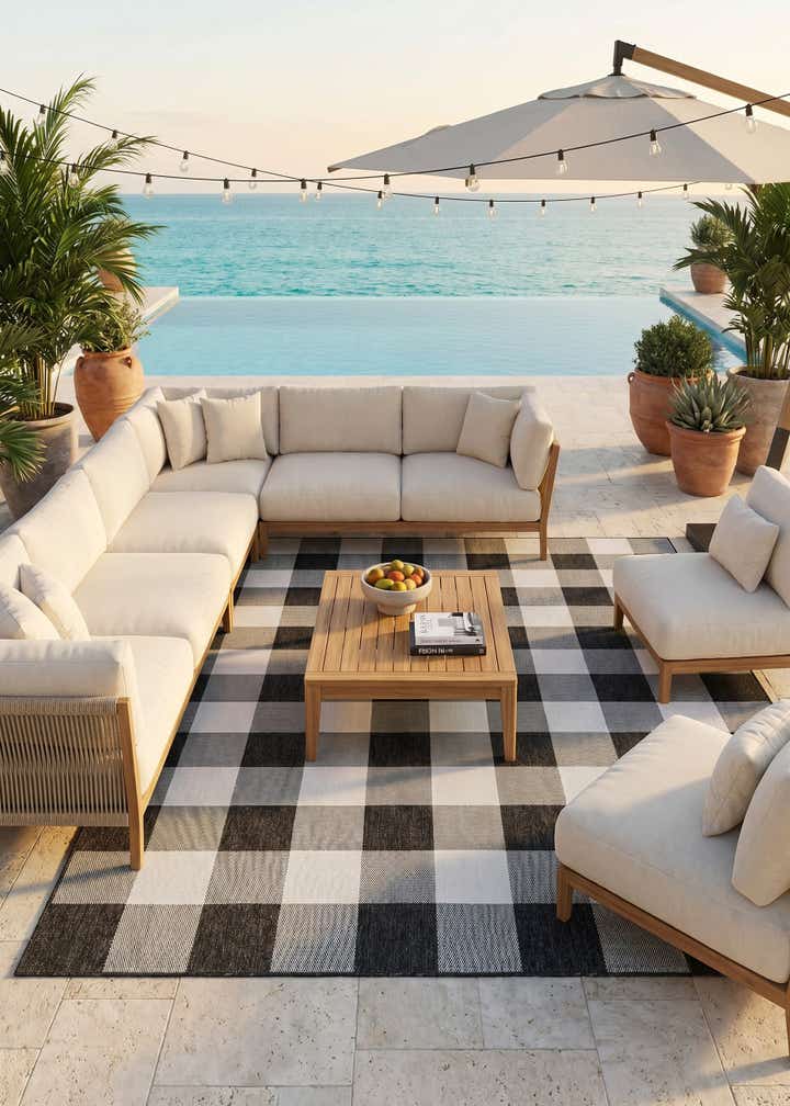 7' 10 x 10' Easy-Clean Checkered Indoor / Outdoor Rug
