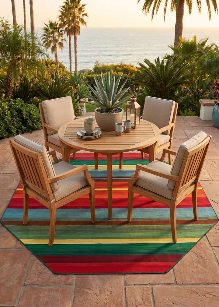 7' 10 x 7' 10 Easy-Clean Modern Indoor / Outdoor Octagon Rug