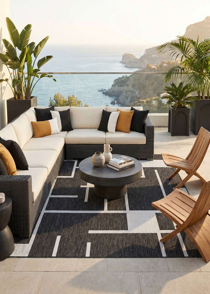 7' 10 x 7' 10 Easy-Clean Modern Indoor / Outdoor Square Rug