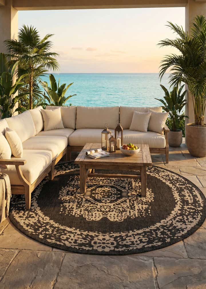 10' x 10' Easy-Clean Traditional Indoor / Outdoor Round Rug