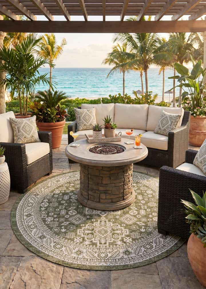 7' 10 x 7' 10 Easy-Clean Aztec Indoor / Outdoor Round Rug