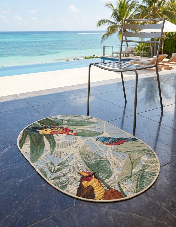 Detail image of 2' 2 x 3' Easy-Clean Botanical Indoor / Outdoor Oval Rug