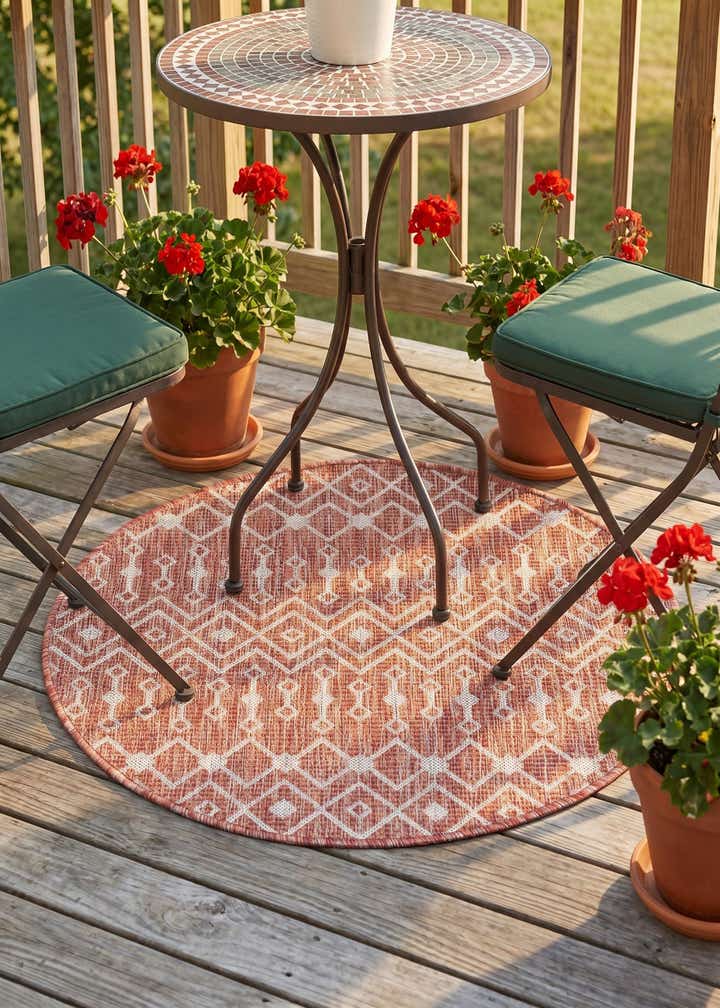 3' x 3' Easy-Clean Trellis Indoor / Outdoor Round Rug