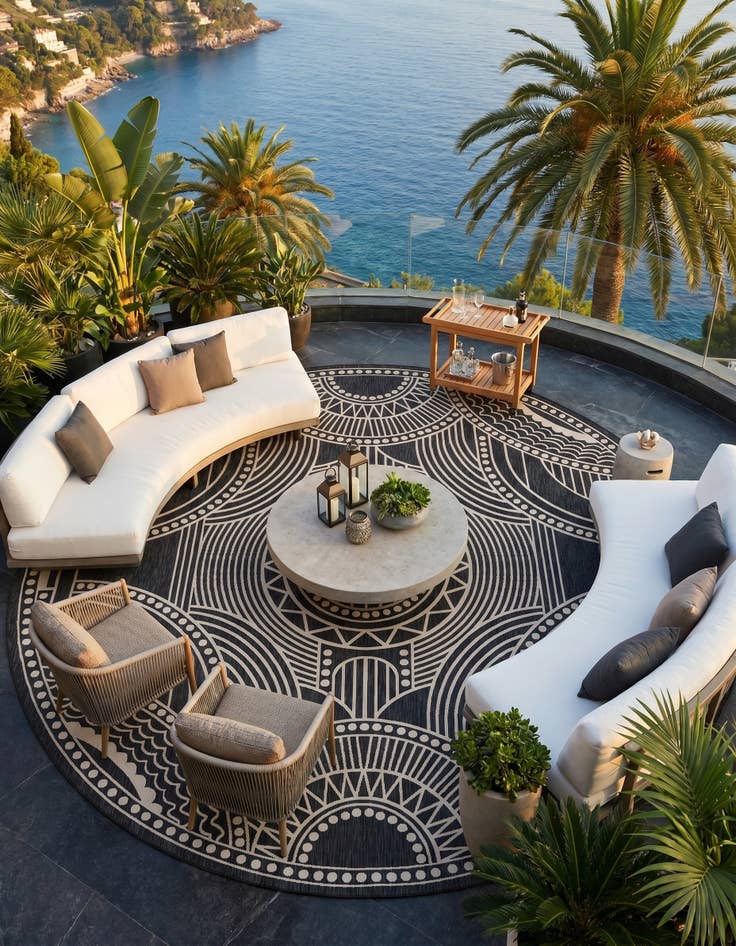 Detail image of 13' x 13' Easy-Clean Traditional Indoor / Outdoor Round Rug
