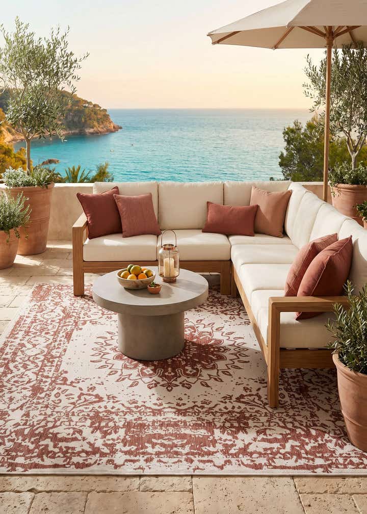 7' 10 x 7' 10 Easy-Clean Traditional Indoor / Outdoor Square Rug