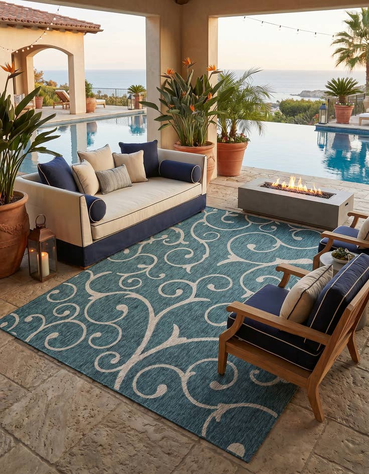 Detail image of 9' x 12' Easy-Clean Botanical Indoor / Outdoor Rug