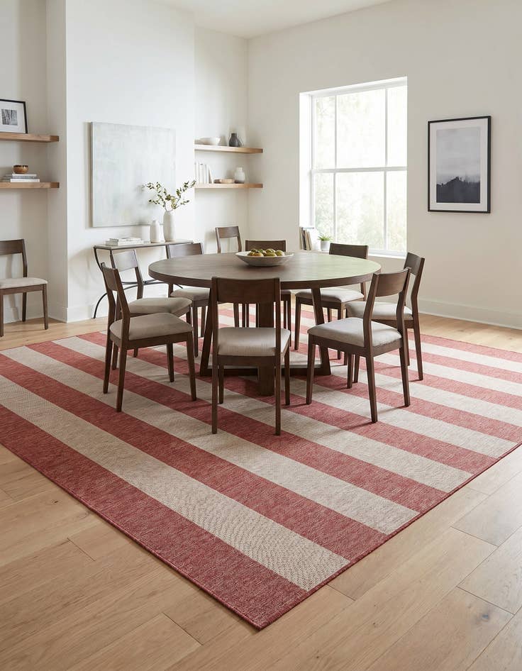 Detail image of 10' x 10' Easy-Clean Striped Indoor / Outdoor Square Rug