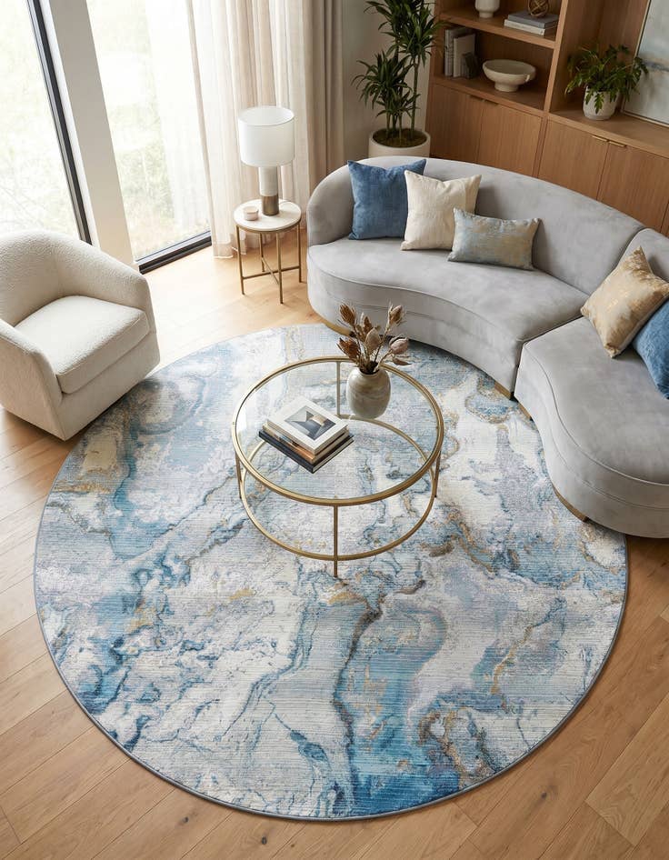 Detail image of 7' 10 x 7' 10 Easy-Clean Modern Indoor / Outdoor Round Rug