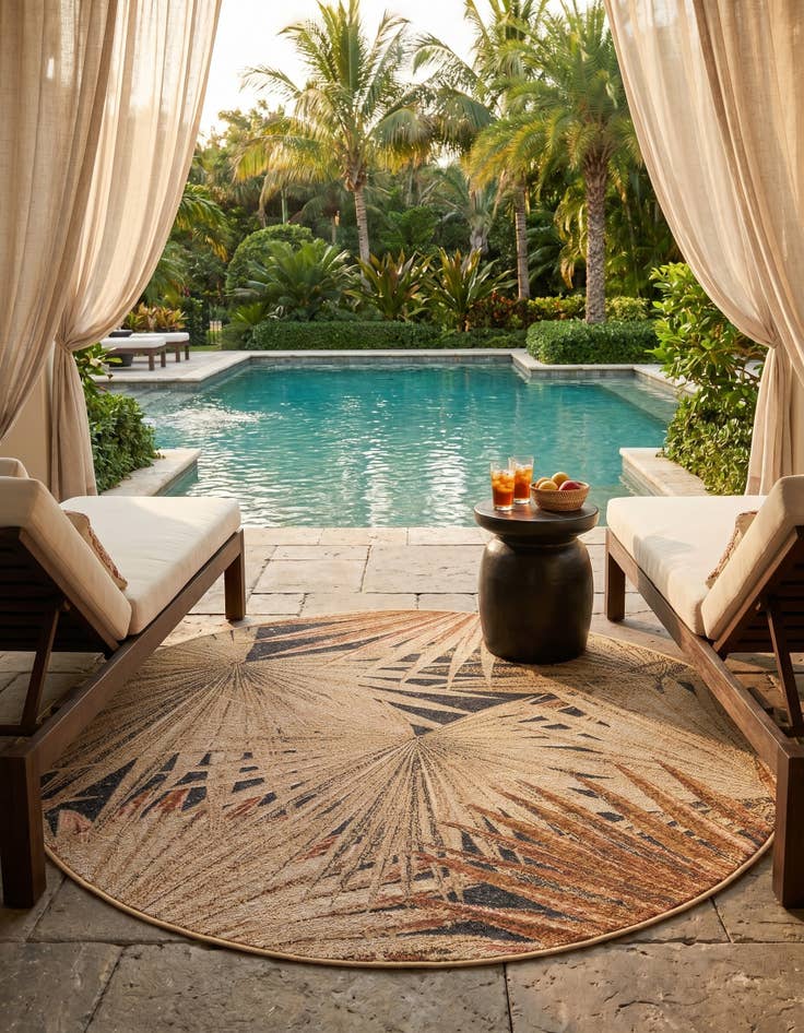 Detail image of 5' x 5' Easy-Clean Botanical Indoor / Outdoor Round Rug