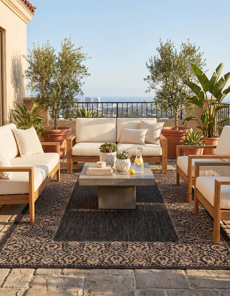 Detail image of 5' 3 x 8' Easy-Clean Border Indoor / Outdoor Rug