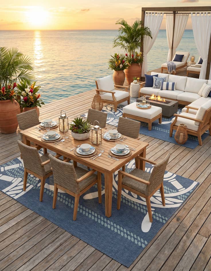 Detail image of 9' x 12' Easy-Clean Coastal Indoor / Outdoor Rug