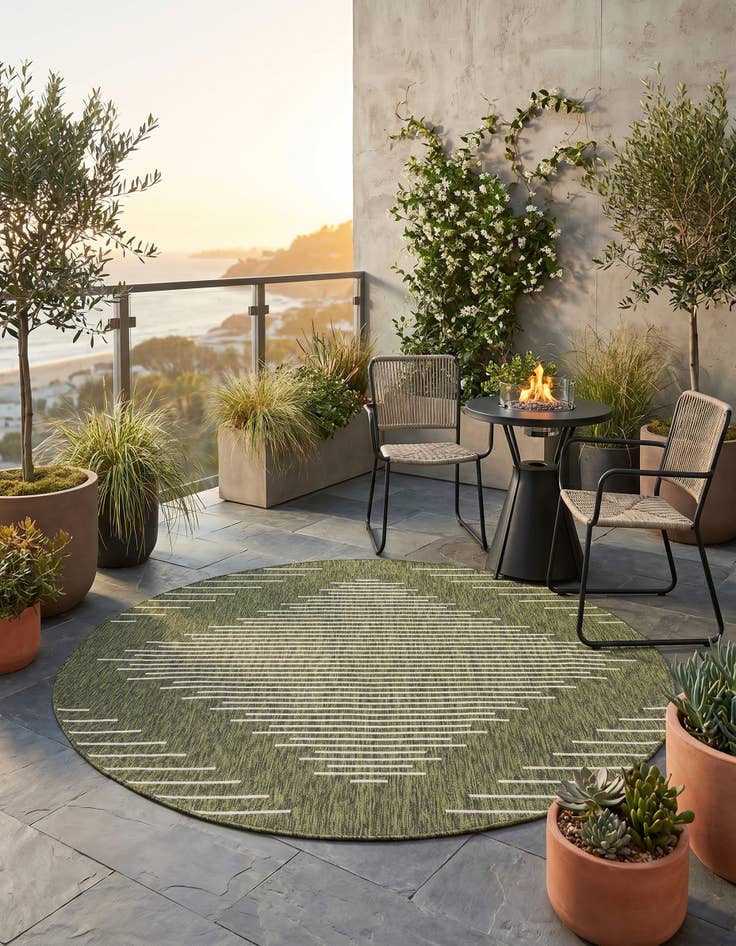 Detail image of 7' 10 x 7' 10 Easy-Clean Modern Indoor / Outdoor Round Rug