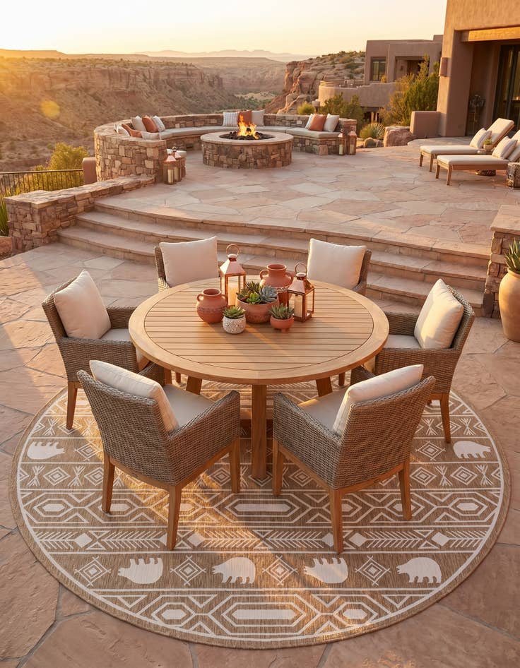Detail image of 13' x 13' Easy-Clean Southwestern Indoor / Outdoor Round Rug