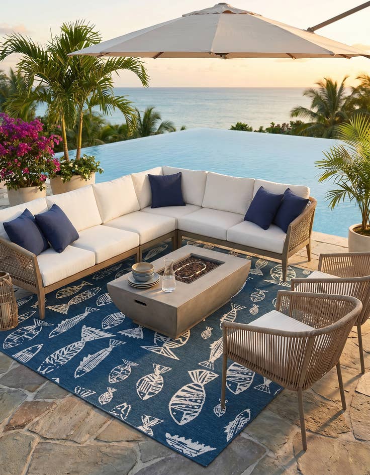 Detail image of 7' 10 x 7' 10 Easy-Clean Coastal Indoor / Outdoor Square Rug
