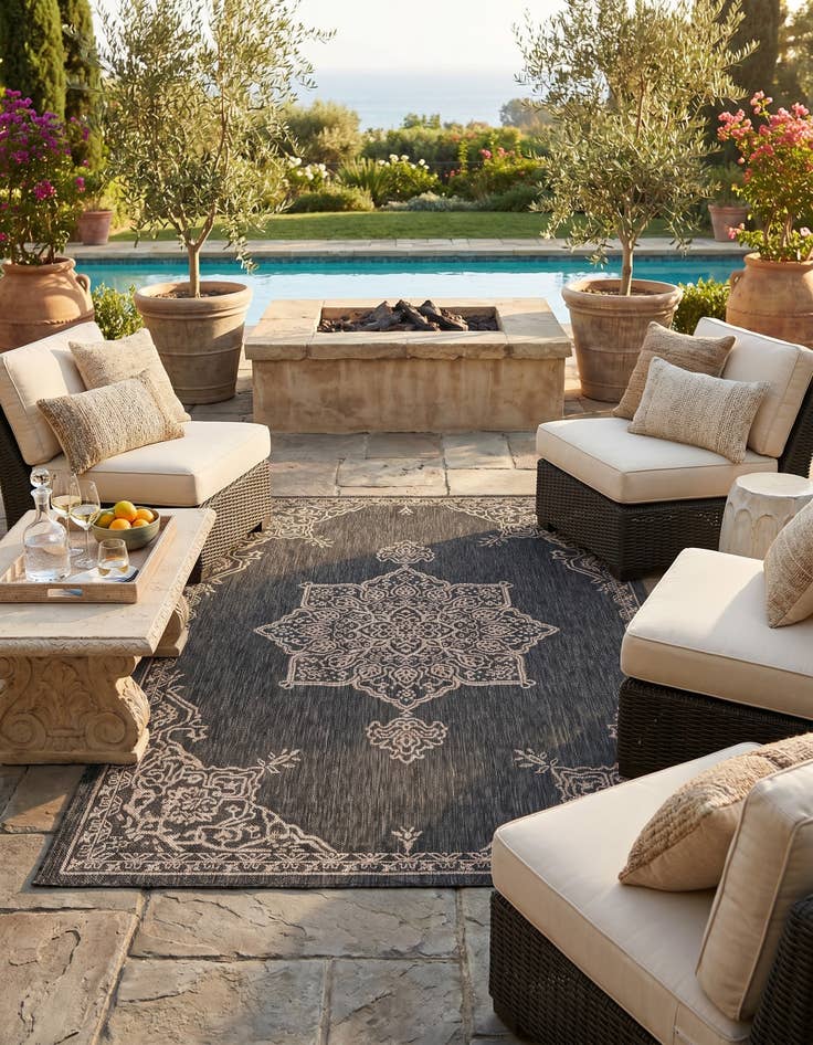 Detail image of 5' 3 x 8' Easy-Clean Traditional Indoor / Outdoor Rug